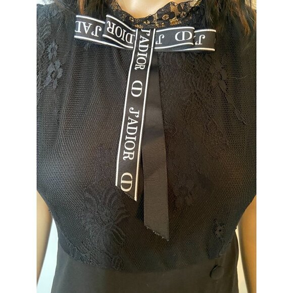 Zara Basic Lace Knee Length Sheath Dress J'adior Bow Black Size Small - Picture 5 of 8